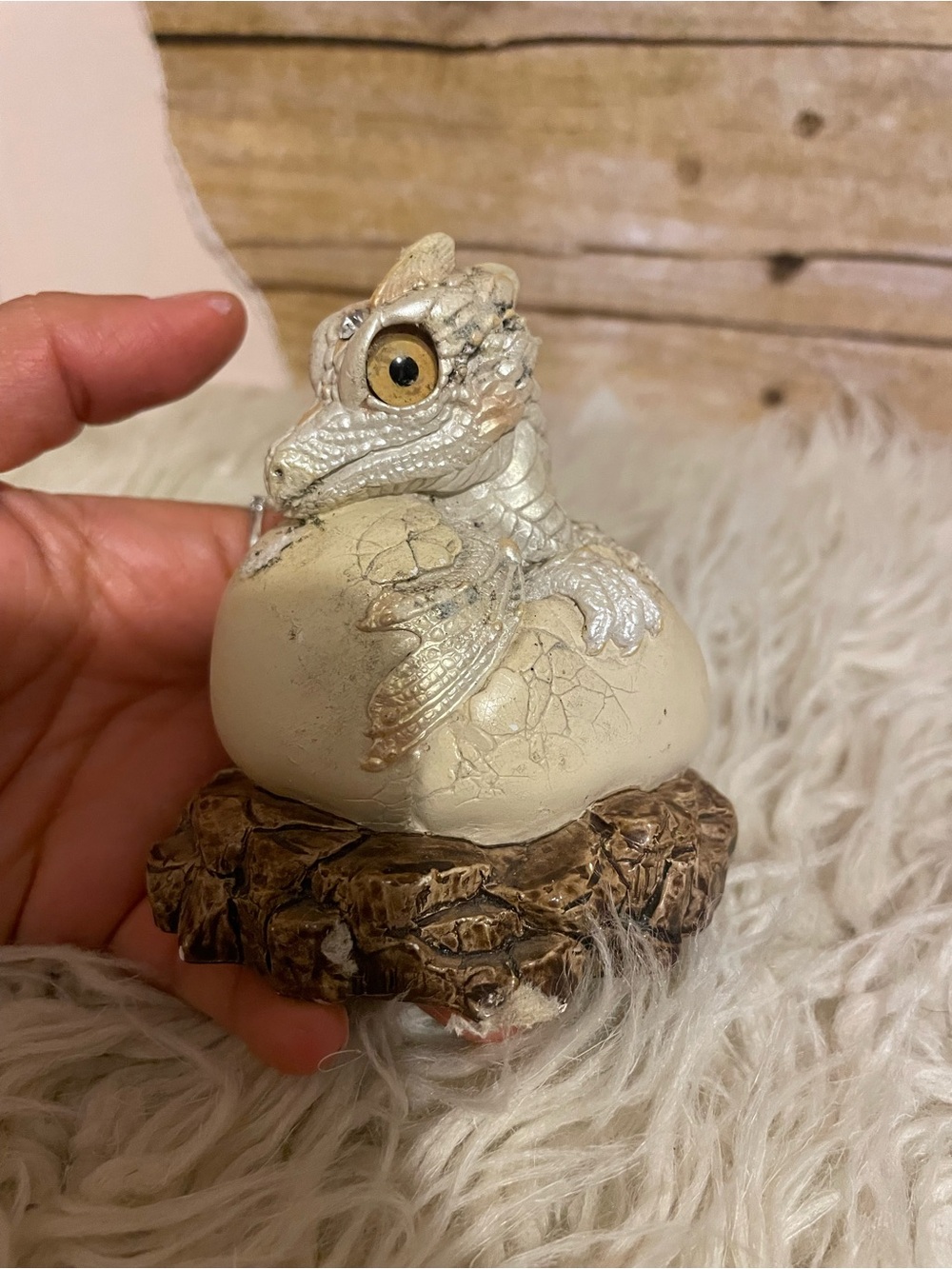 vintage Windstone Editions pearl white hatching baby dragon figurine